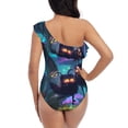 thumbnail image 5 of Salouo Cute Fuzzy Fantasy Creatures Pattern One Shoulder Ruffled One Piece Swimsuit for Women V Neck Swimwear Tummy Control Bathing Suit-Medium, 5 of 6