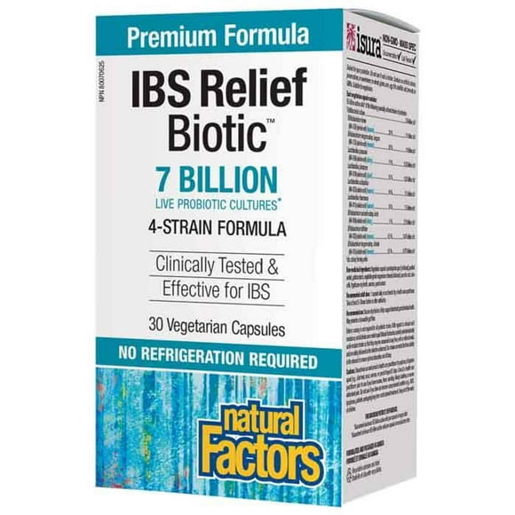 Natural Factors - IBS Relief Biotic 7 Milliards de Cultures Probiotiques Vivantes, 30 Capsules Végétariennes