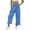 Blue -BV22, variant on Women's Wide Leg Gingham Capri Pants Smocked Elastic Waisted Plaid Trousers Flowy Ruffle Hem Crop Pants with Pockets Black L
