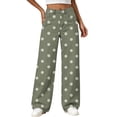 thumbnail image 4 of Ltctricy Girls Pants Polka Dot Wide Leg Trousers with Pockets High Waisted Kids Pants Fall Casual Streetwear(Army Green,11-12 Years), 4 of 7