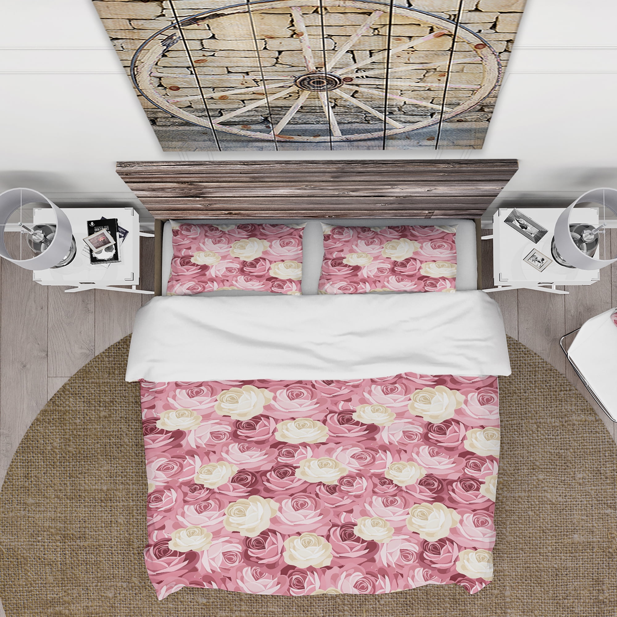 Designart 'Pink and Yellow Flowers' Floral Duvet Cover Set