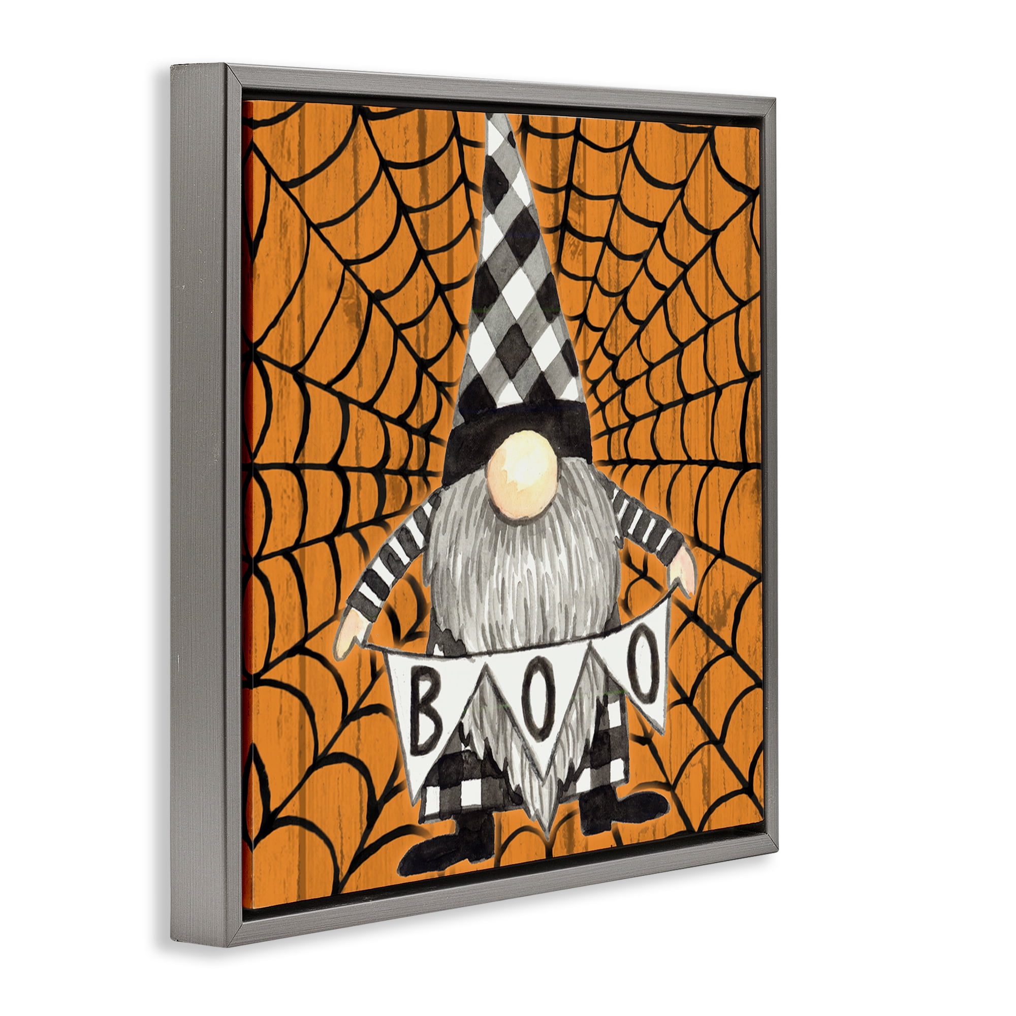 Stupell Industries Rustic Halloween Gnome Holiday Painting Gray Floater Framed Canvas Art Print Wall Art, 25 x 25