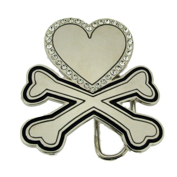 Heart Crossed Bones Belt Buckle Tattoo Gothic Silver Some Rhinestones Men Women