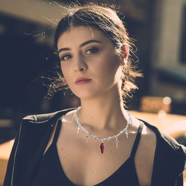 WEUVEB 1 De Joyería Gótica De Metal Plateado Con Collar Cruz Y Aretes Para Look Personalizado