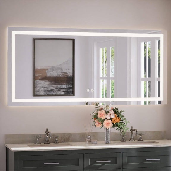 60 in. W x 28 in. H Rectangular Frameless LED Lighted Bathroom Vanity Mirror with Light with Backlit and Anti-Fog