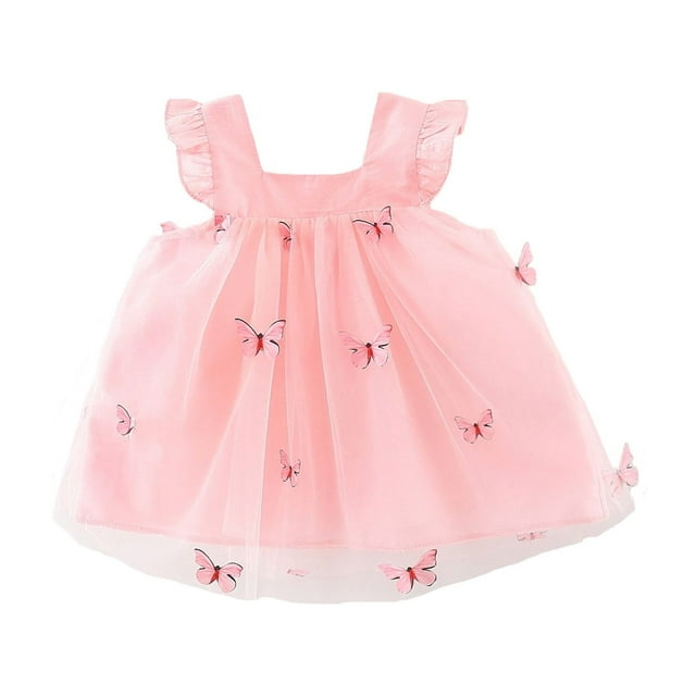 Robes Fille Volants Sans Manches Bébé Robe en Tulle Robes de Printemps pour Filles Robe d'Anniversaire Fille Robes pour Filles Taille 12-18 Mois Mode Filles