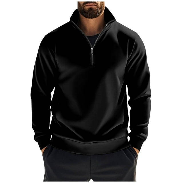 Men's Quarter Zip Sweatshirts Soild Color Winter Warm Fleece Casual Long Sleeve Mock Neck Sweaters Pullover