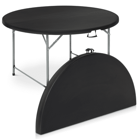 MoNiBloom 5Ft Foldable Plastic Table  Heavy Duty Round Indoor Outdoor Desk for Kitchen Party Wedding  Black