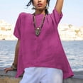 thumbnail image 2 of MEICHEN Cotton and Linen Pure Color Irregular Bottom Short Sleeved T Shirt Summer Fashion Clothing for Women, 2 of 5