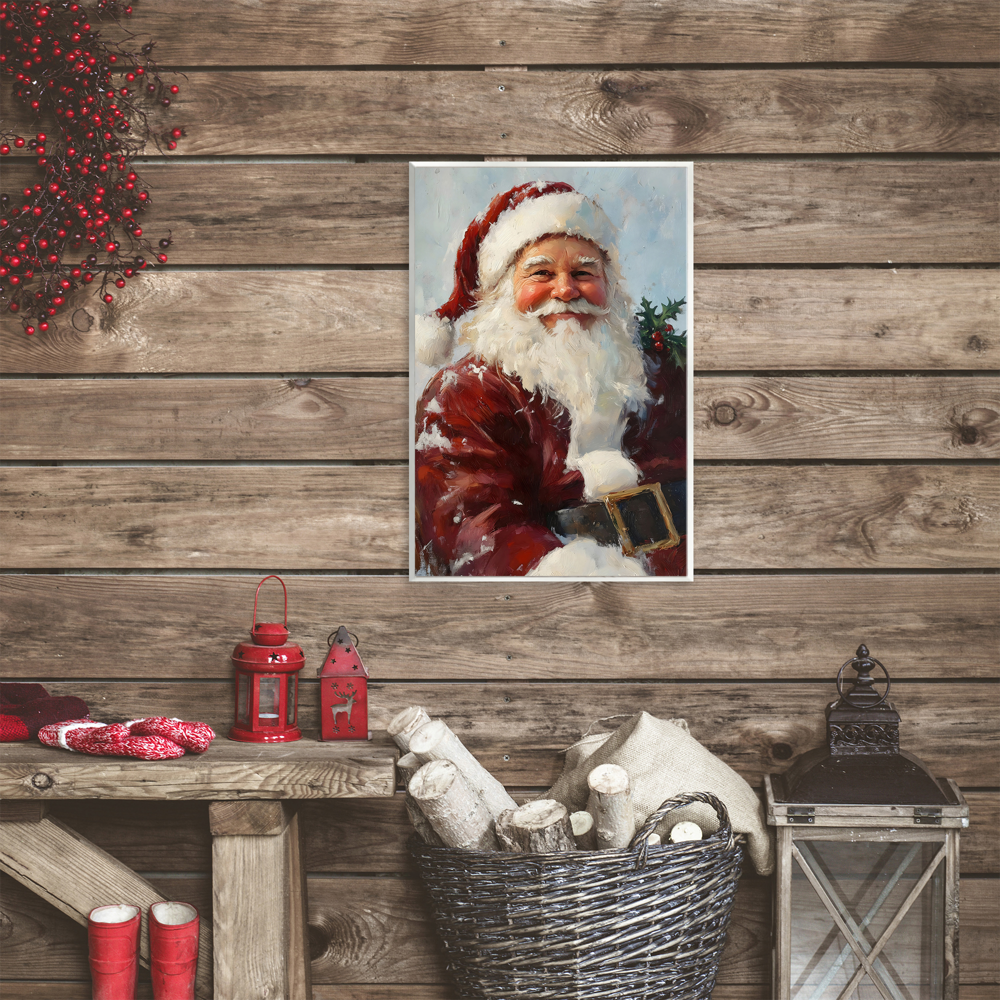 Rosy Cheeked Santa Smile Wall Plaque Art, design by Petal Prints Design