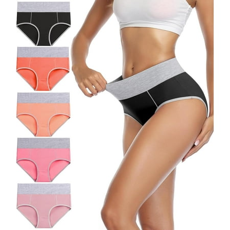 5 Pack Women s Cotton Underwear High Waist Stretch Briefs Soft Ladies Panties Plus Size XXL