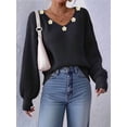 thumbnail image 6 of Osfvolr Women'S V Neck Oversized Long Lantern Sleeve Pullover Sweater Flower Embroidery Loose Fit Fall Outfits, 6 of 7