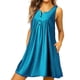 thumbnail image 5 of Vestido de mujer Chaleco con botones plisados ​​Camiseta Vestido informal sin mangas con bolsillo, Cian oscuro, XL Vogacara AP002060-34, 5 of 6