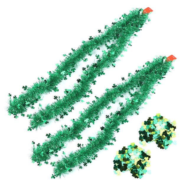 Guirnalda de oropel y confeti de trébol con temática irlandesa de la suerte, manualidades y decoraciones para fiestas