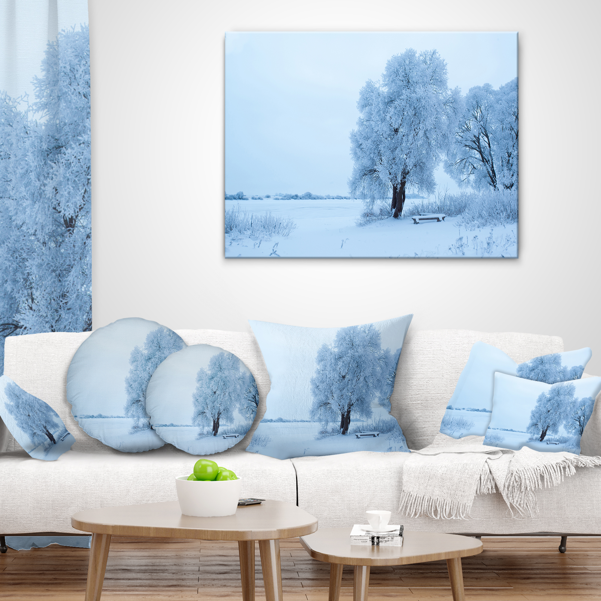 Designart Foggy Yuriev Monastery - Landscape Printed Throw Pillow - 12x20