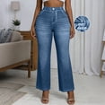 thumbnail image 2 of Tnhcen Women's Plus Size Mock Button High Waist Wide Leg Jeans High Elasticity Flare Pants, Loose Fit Tummy Control Stretchy Denim Look Pants S - 2XL, 2 of 9