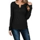 thumbnail image 2 of Camisa pulóver para mujer, manga larga, Color puro, informal, botón delgado, túnica de otoño de punto acanalado frontal para otoño primavera negro L, 2 of 6