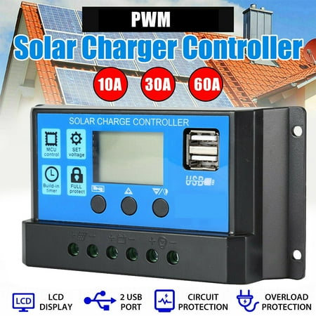 

Solar Charge Controller Solar Panel Battery Intelligent Regulator 12V/24V PWM Auto Paremeter Adjustable LCD Display