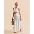 thumbnail image 5 of Women'S French Style White Stitching Buttoned High Waist Maxi Skirt Pleated Flowing Maxi Skirt High Waist Maxi Skirt L, 5 of 9