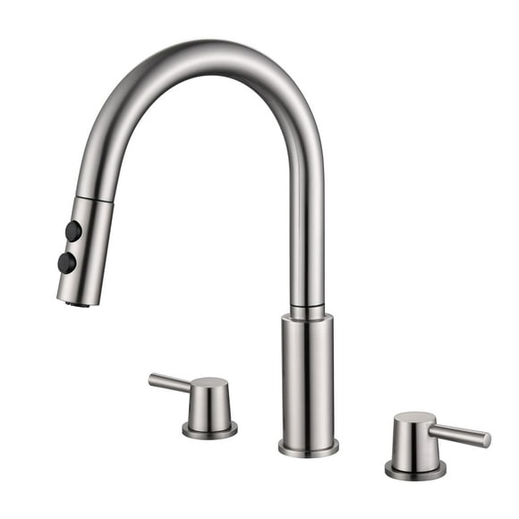 Rulia Brand Double Handle Kitchen Faucet 3 Holes Sink Faucet Pull Down Brushed Nickel Stainless Steel Rb1063