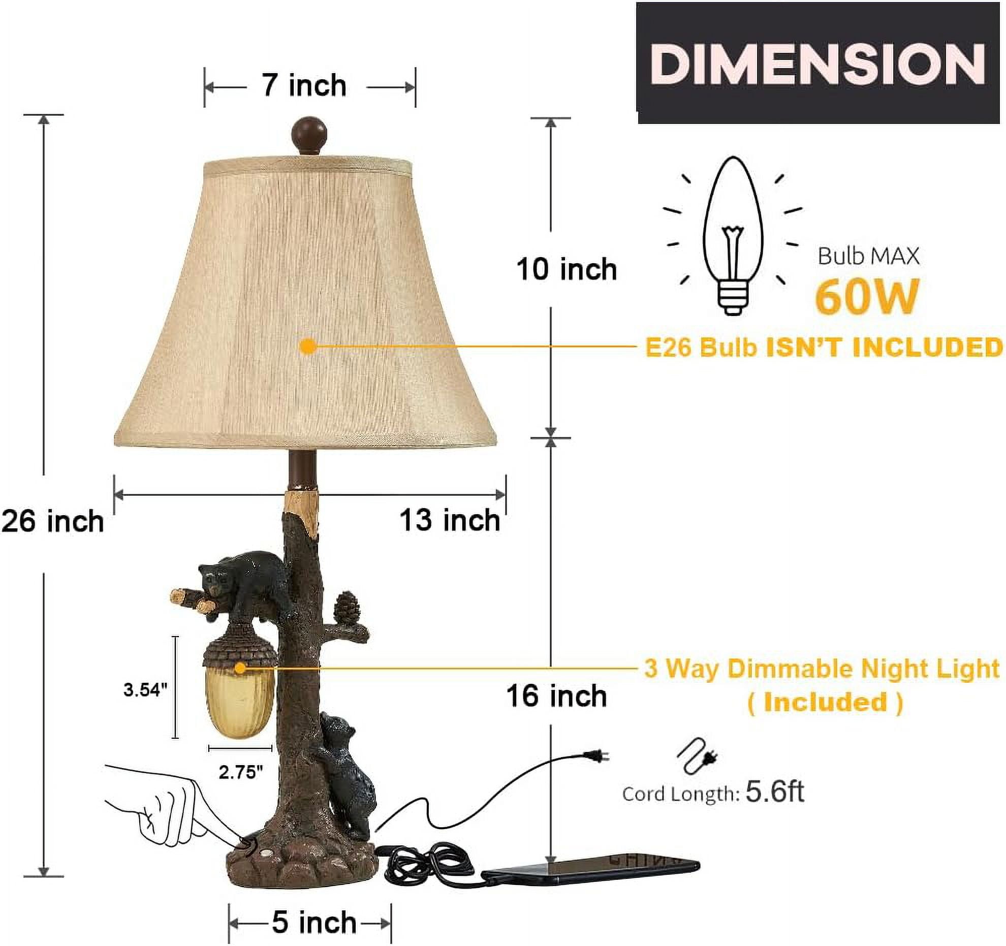 Findosom 2pcs 26" Vintage Table Lamp Set Touch Control Bedside Lamp with USB & USB-C Port, Bear Table Lamp with Nightlight DIY Linen Lampshade Nightstand Lamp for Living Room Bedroom Home Office
