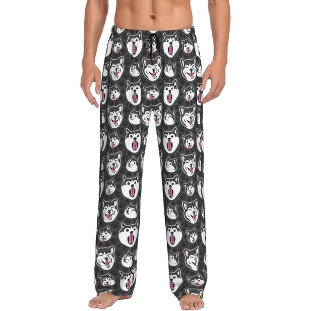 Fotbe Husky Pantalones de Pijama para Hombre, Pantalones de Dormir, Pantalones de Casa con Cintura Ajustable y Bolsillos-X-Large