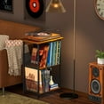 thumbnail image 4 of Record Player Stand with 2-Tier Storage, Wooden Desktop for Vinyl Albums, Retro End Table for Bedroom & Living Room, 4 of 6