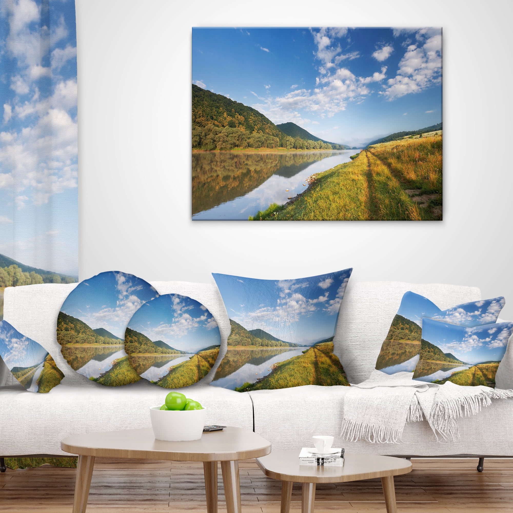 Designart Mountain River under Blue Sky - Landscape Photography Throw Pillow - 12x20