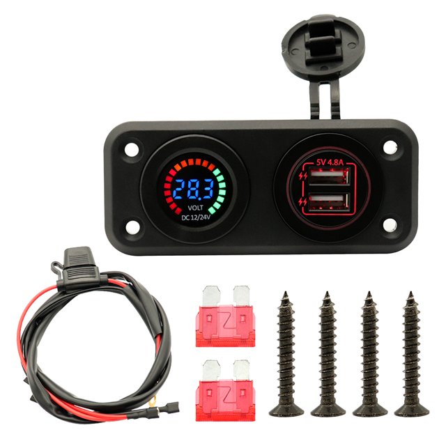 USB para automóvil todo en voltímetro 2 pus uversales para vehículos rojo Baoblaze Voltímetro de enchufe de coche USB dual