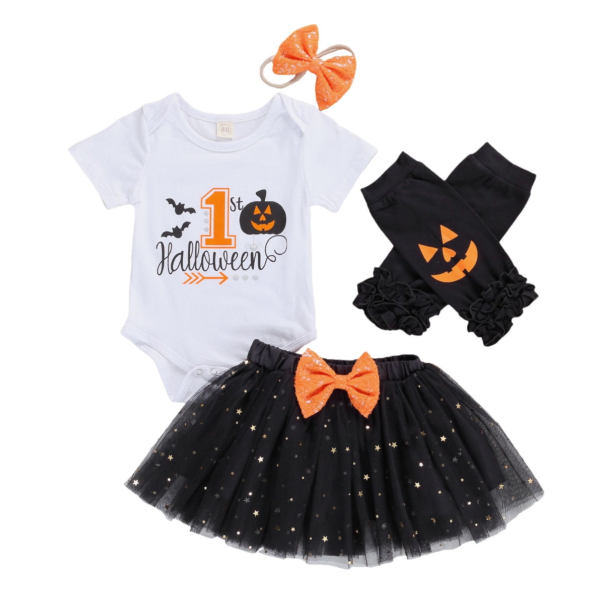 Newborn Infant Baby Girl Halloween Pumpkin Outfits Romper Tutu Dress Skirt Cloth 