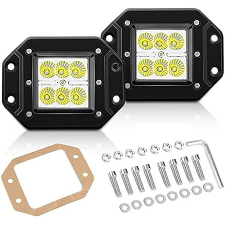 Waywe Led Light Bar 2 PCS 18W Flood Led Pods LED Work Light Flush Mount Off Road Backup Fog Lights Driving Lamp for Truck Dodge Ram Bumper Boat 4x4