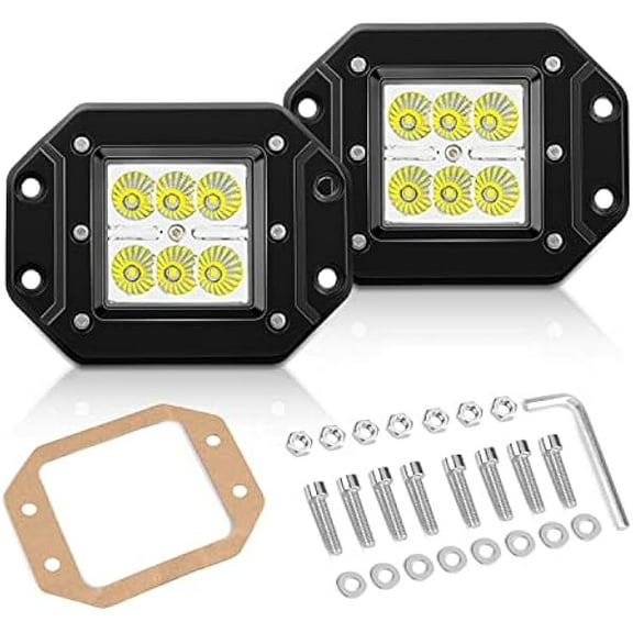Waywe Led Light Bar 2 PCS 18W Flood Led Pods LED Work Light Flush Mount Off Road Backup Fog Lights Driving Lamp for Truck Dodge Ram Bumper Boat 4x4