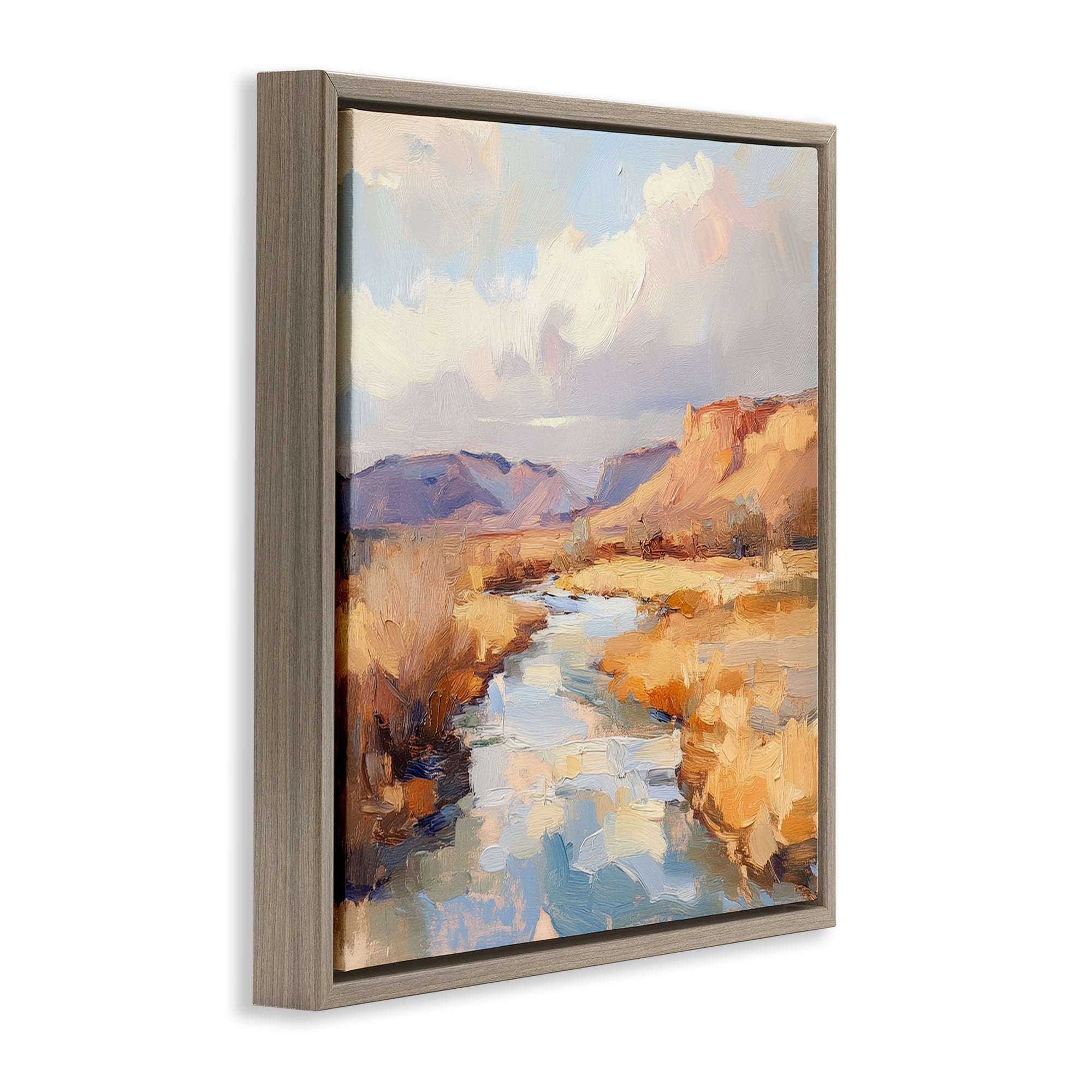 Stupell Industries Plateau River Evening Glow Brown Framed Floater Canvas Wall Art, design by Petal Prints Design