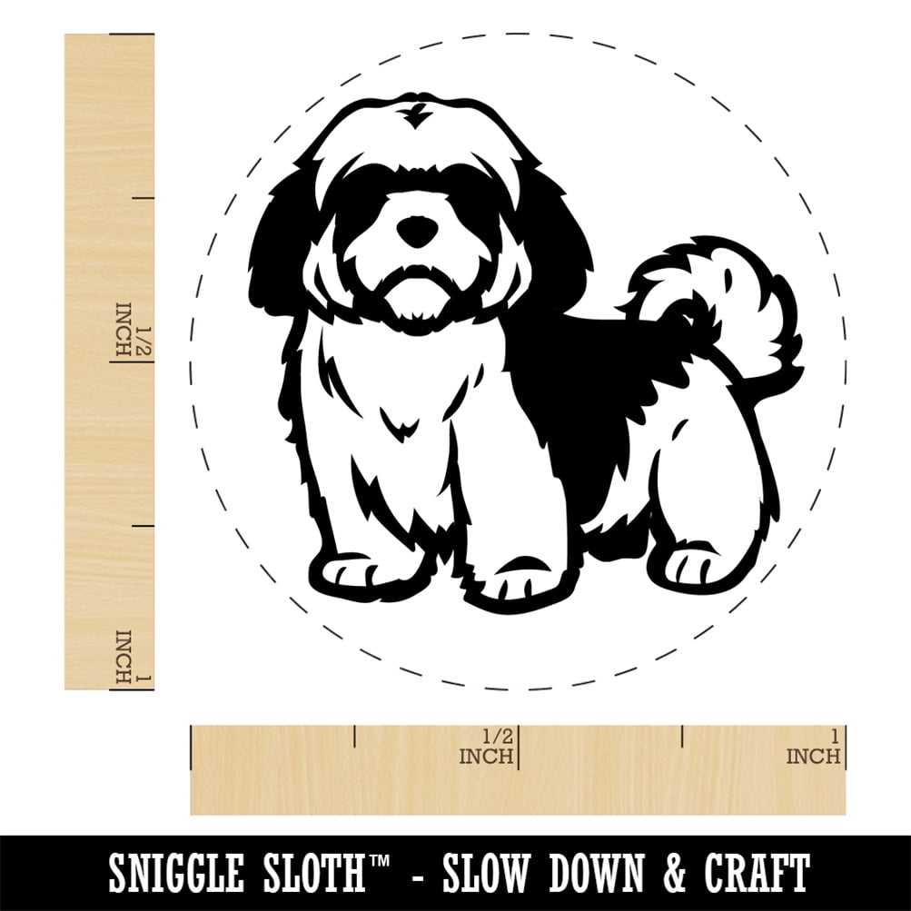 Alert Shaggy Shih Tzu Dog Self-Inking Rubber Stamp Ink Stamper - Fuchsia Ink - Medium 1 Inch