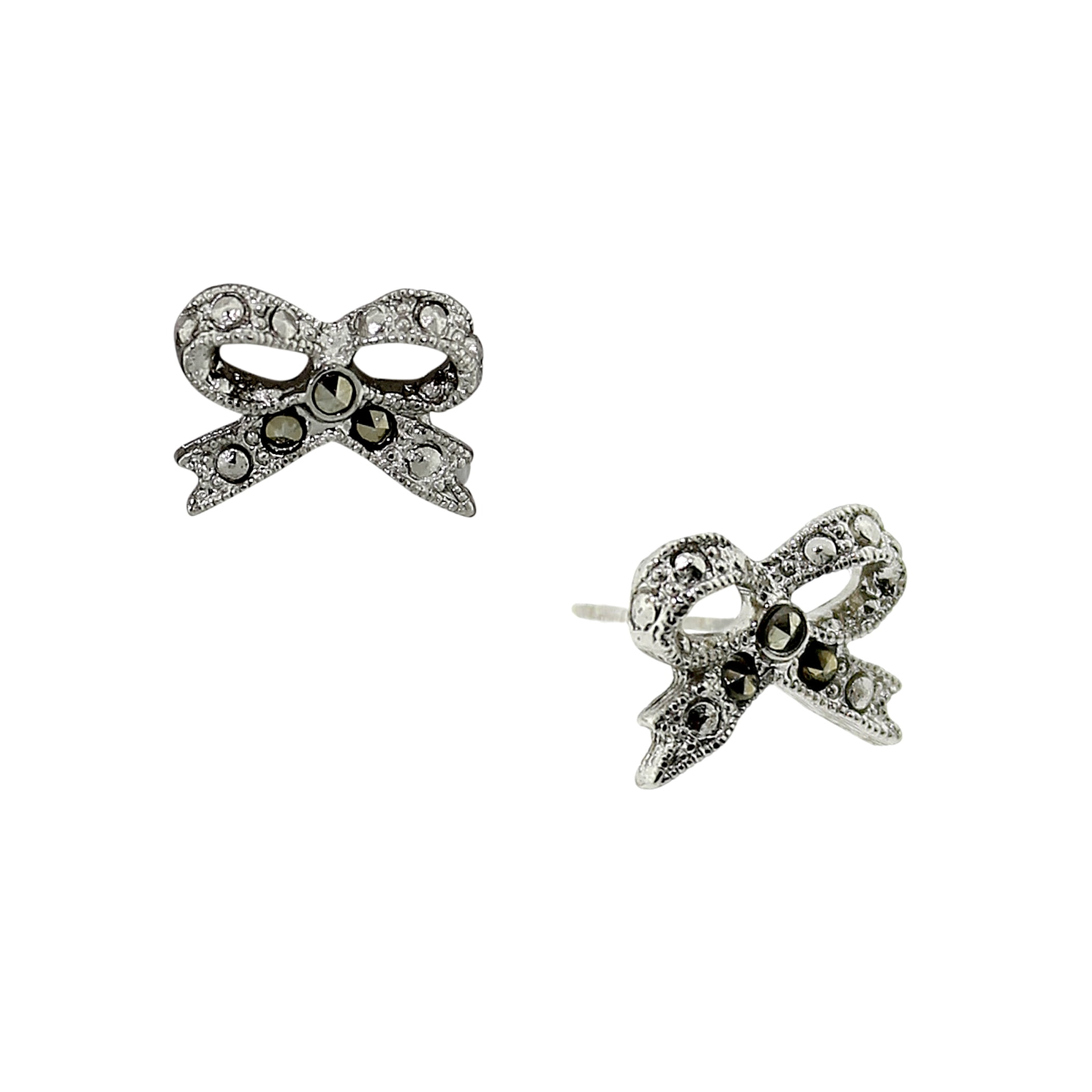 1928 Jewelry Silver-Tone Marcasite Bow Stud Earrings