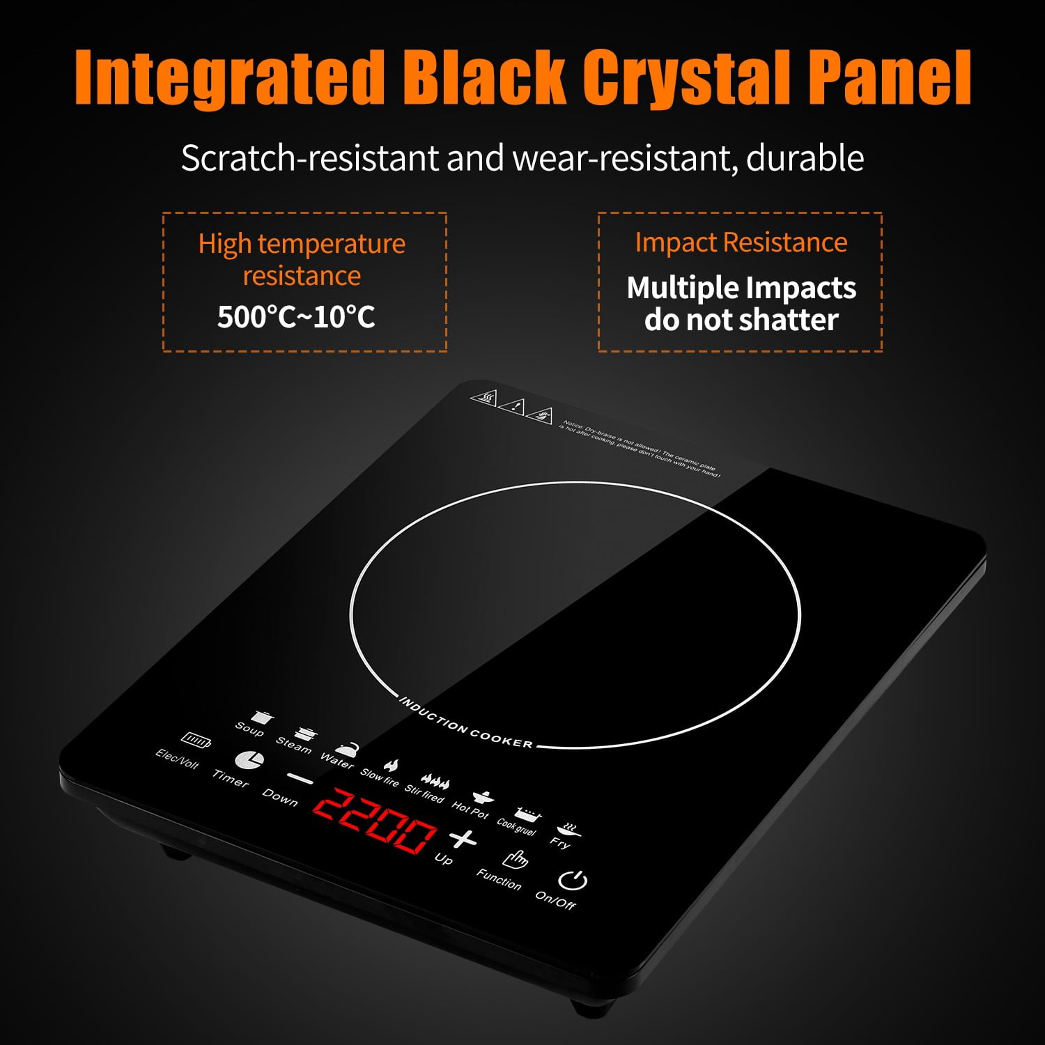 Cikuci 2200W Portable Induction Countertop Burner, 8 Temp Levels, Timer,  Auto Pot Detection, Child Safety Lock