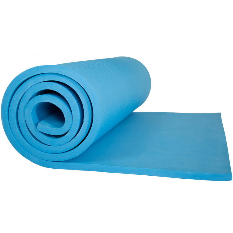 Wakeman Fitness 1/2 Extra Thick Yoga Mat, With Carrying Strap, Blue 