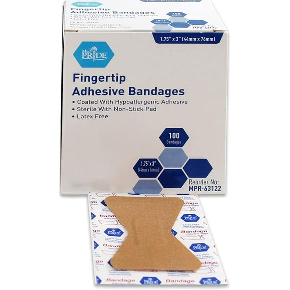 Flexible Fabric Finger Bandages - 100 Count Box of Flex Fabric Adhesive Bandages Finger-Tip Bandages for Finger Care and to Protect Wounds