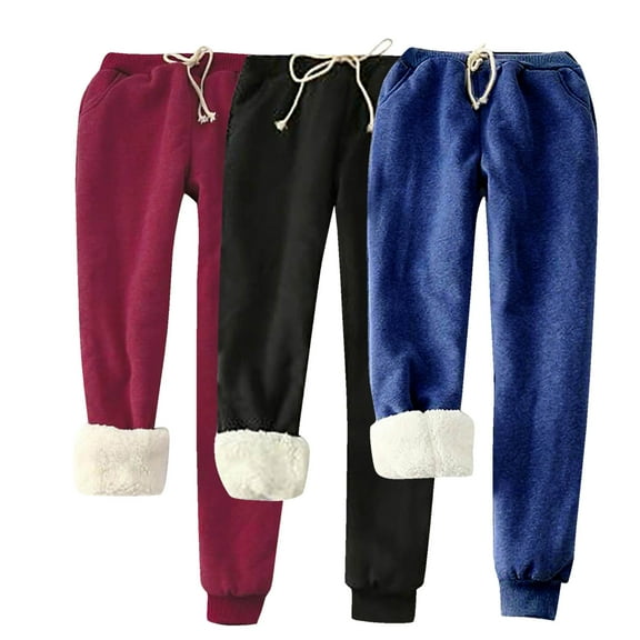 Makaor Plus Size Joggers for Women 3 Pack Solid Baggy Fleece Loose Trousers with Elastic Waist Black 2XL