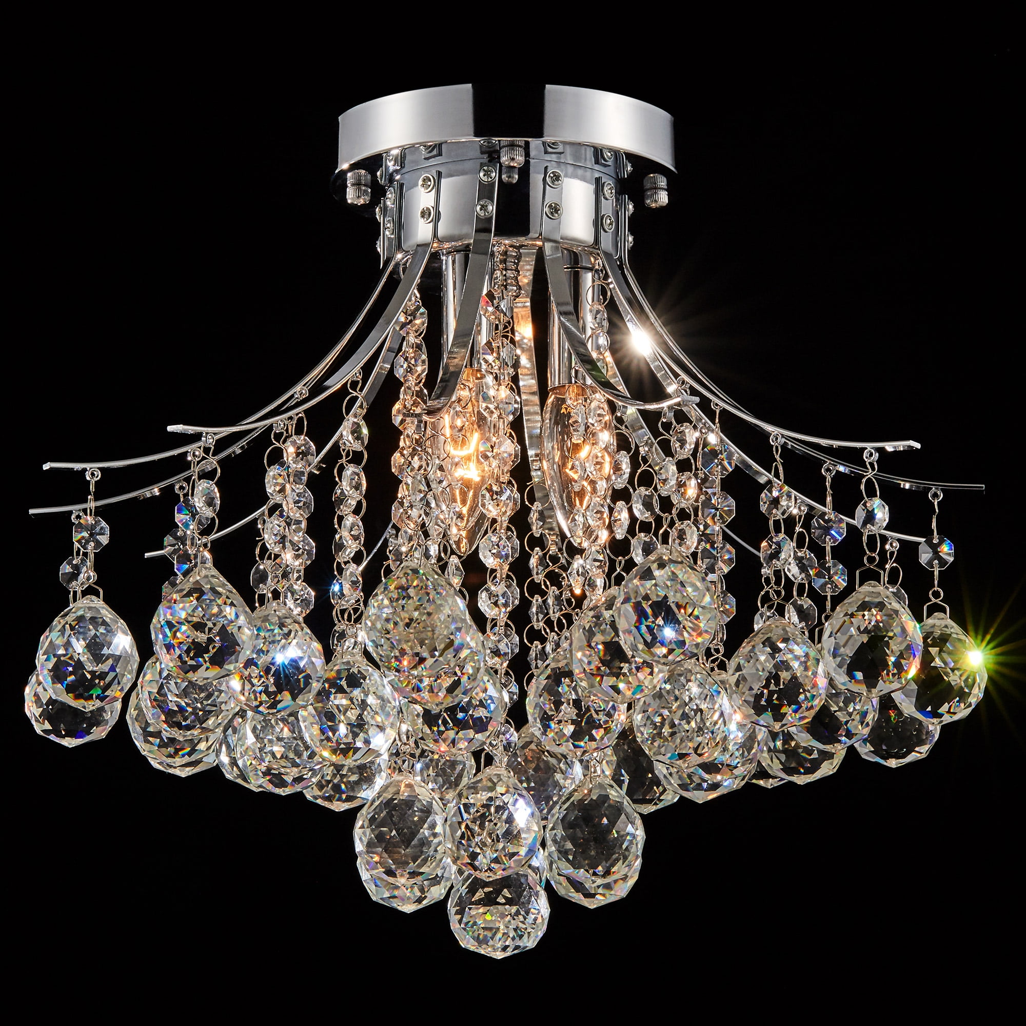 3-Light Flush Mount Crystal Chandelier Ceiling Light in Chrome