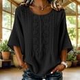 thumbnail image 2 of TFEOQRY Women's Cotton Linen Embroidery Blouse 3/4 Sleeve Crew Neck Casual Loose Lightweight Tops for Daily Wear, 2 of 9