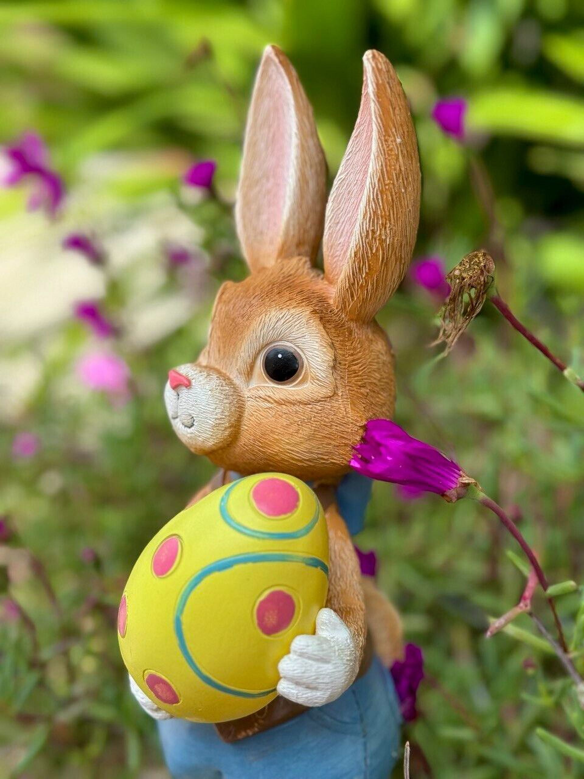 Solar Easter Bunny Figurine Resin Easter Rabbit Statue Outdoor Garden Decor Indoor Bunny Sculpture