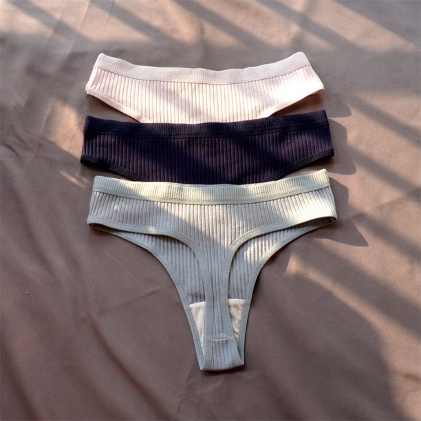 Tanga de algodón acanalado sin costuras para mujer, 3 uds., bragas de Bikini de cintura baja simples para mujer, ropa interior deportiva para chicas de talla grande Dengxun unisex
