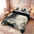 thumbnail image 3 of Manfei Ink Sunset Temple Queen Comforter Set for Girls Women, Bird Landscape Bedding Comforter Set, Black Beige Orange, Black Reversible 3-Piece, 1 Comforter and 2 Pillowcases, 3 of 6