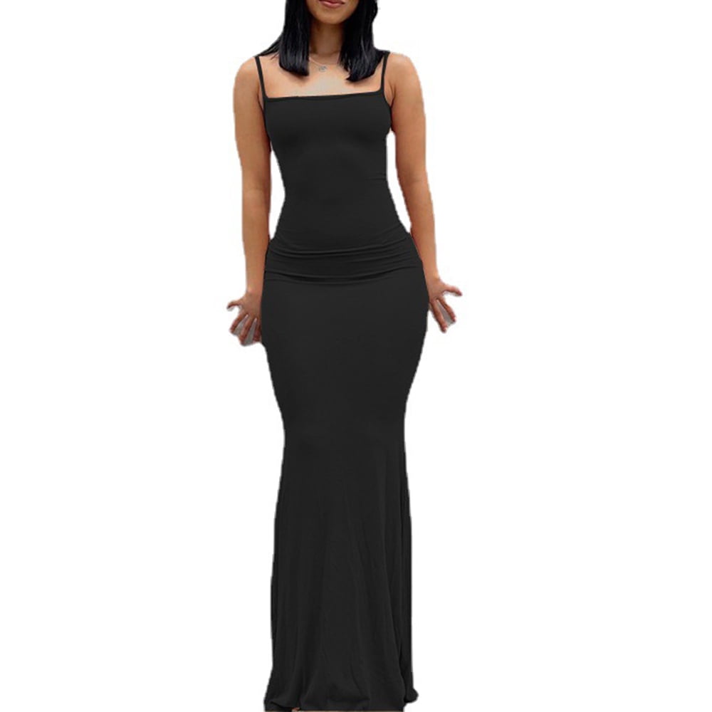 Women s Black Strap Dress Sexy Sleeveless Tight Dress Party Dress Casual Slim Fit Home Dress Walmart