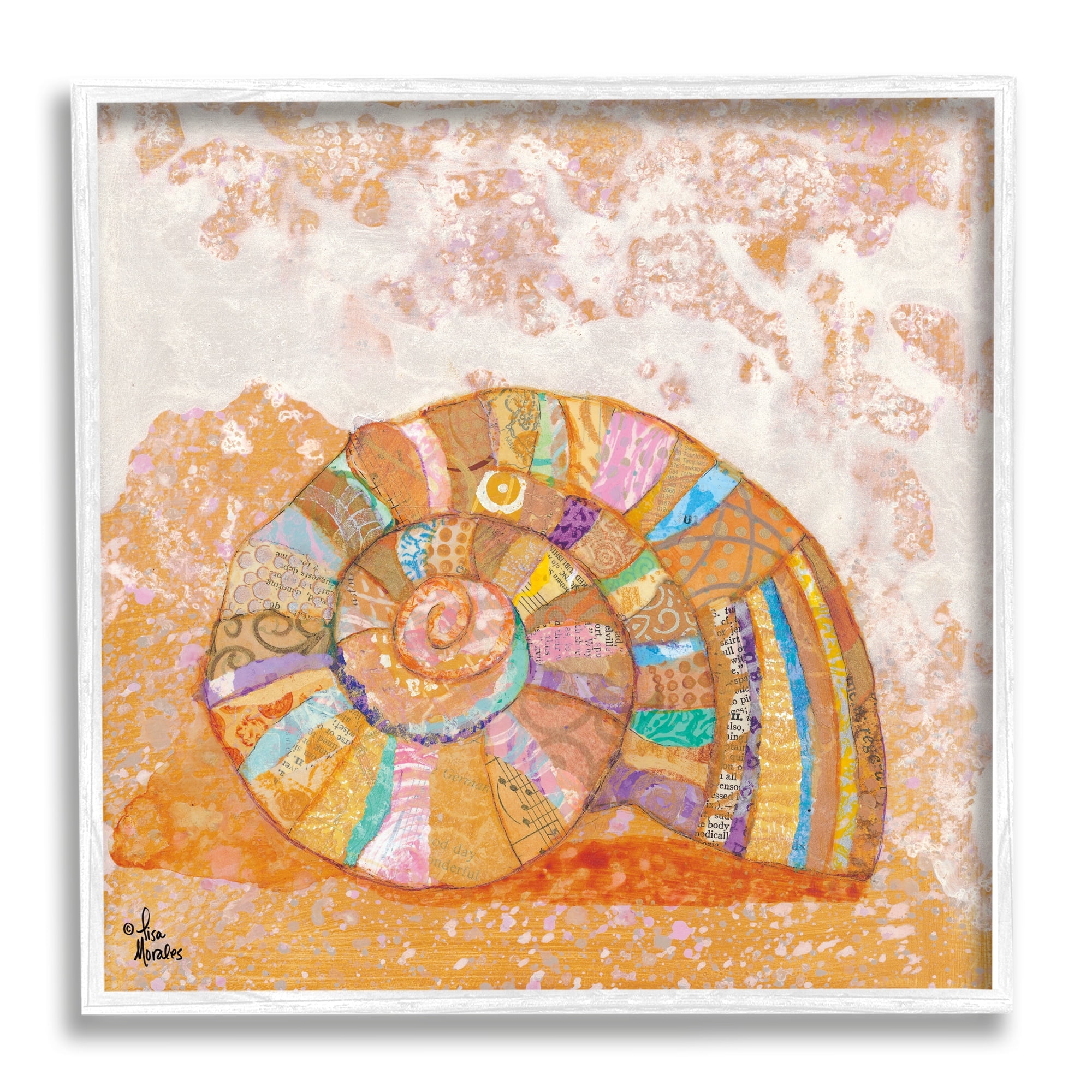 Stupell Industries Nautilus Sea Shell Various Collage Clipping Patterns Painting White Framed Art Print Wall Art, Design by Lisa Morales