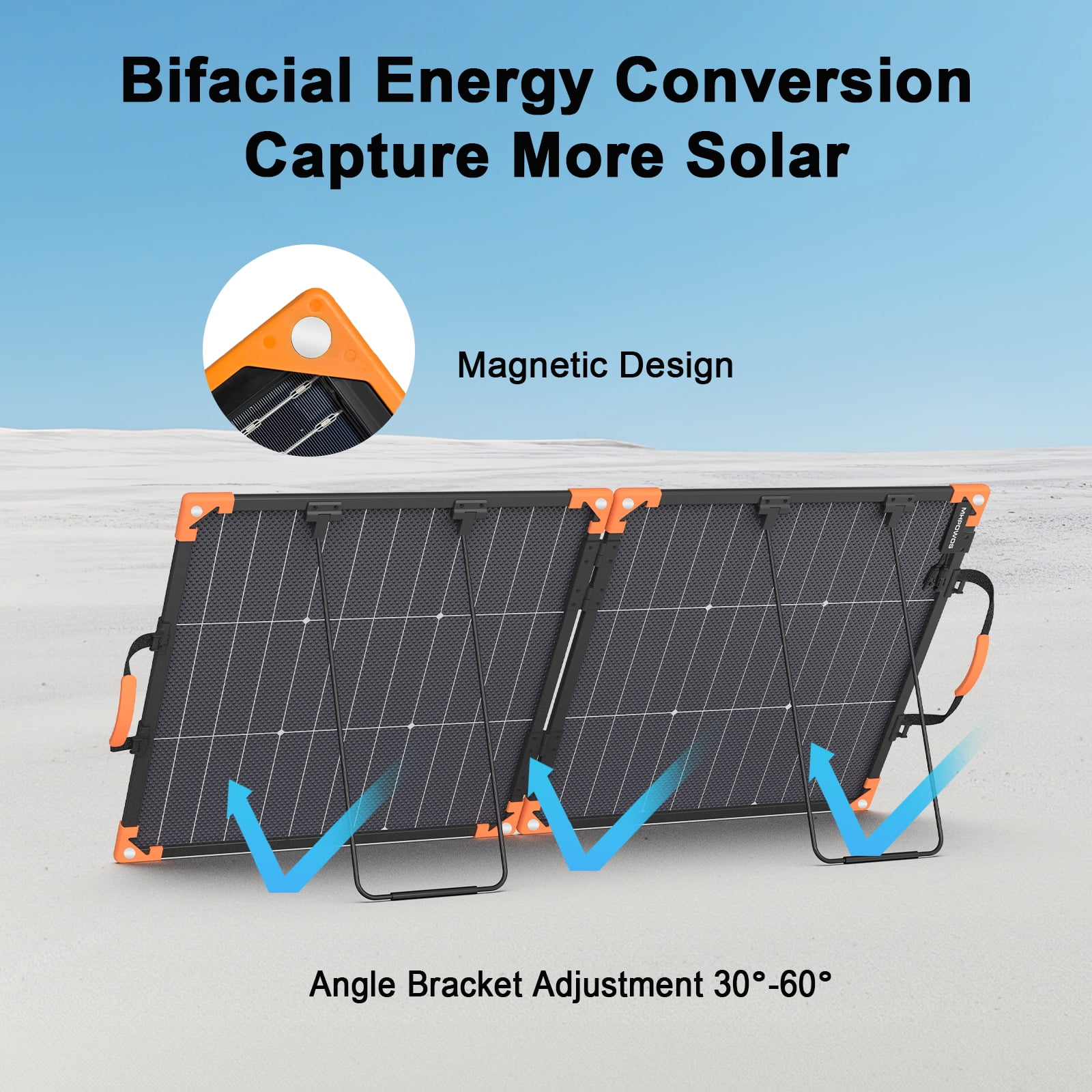 MHPOWOS 100W 20V Bifacial Portable Solar Panel High Efficiency Foldable Solar Panel Charger IP68 Waterproof for Power Station Solar Generator Outdoor Camping RV Off Grid System