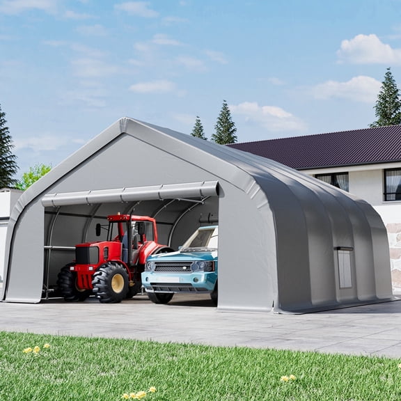 Mellcom 20x20 ft Carport, Heavy Duty Carports and Shelters with Galvanized Steel Frame and Waterproof 3-Layer PE Cover, Fits 2 Cars, Boat, Farm Equipment, Silver Gray