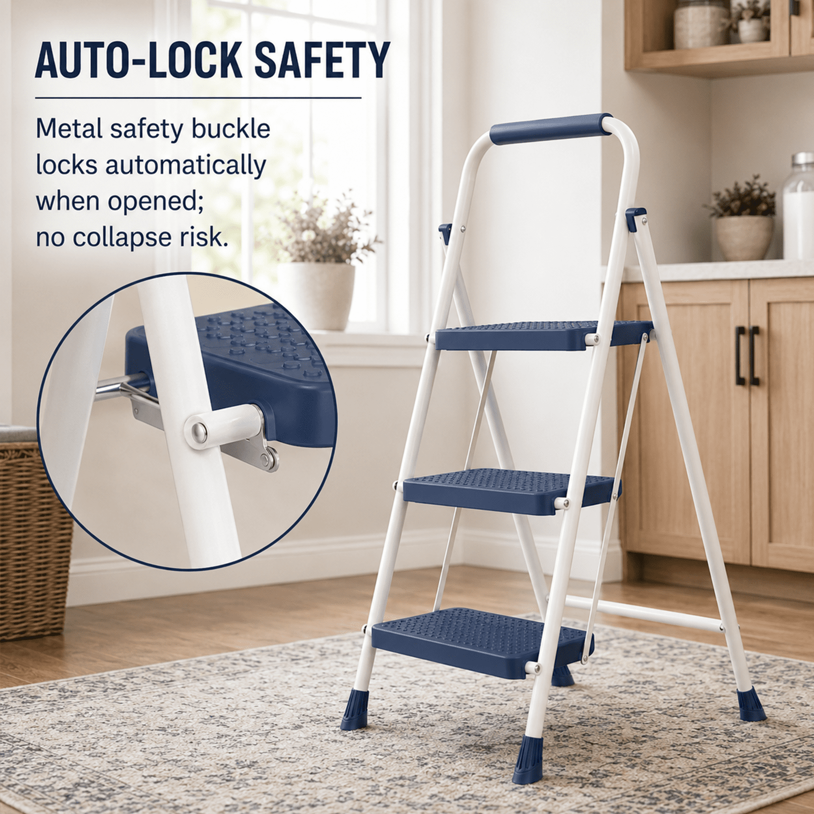 Alvantor 2/3-Layer Step Ladder with Anti-Slip Pedals and Comfortable Handrail