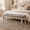 Grey + Fabric + Rubber Wood + Foam, variant on Bedroom Bench, French Vintage Tufted Entryway Bench, 43.3" Upholstered End of Bed Bench with Distressed Wood Legs, Linen Ottoman Seat for Living Room, Foyer, Dining Room, Beige